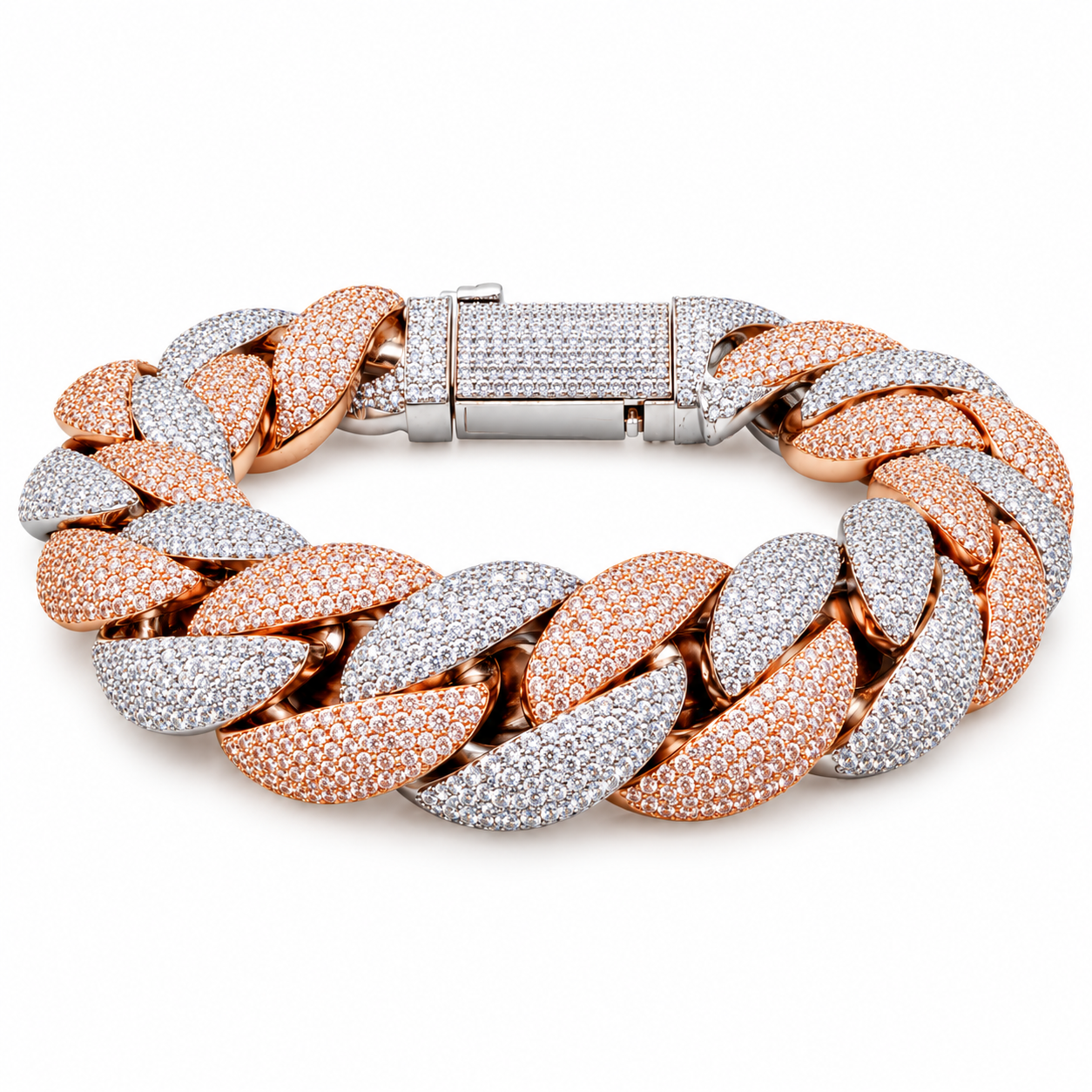 Two Tone Rose Gold & White Gold Iced Out Miami Cuban Link Bracelet | Hip Hop Jewelry