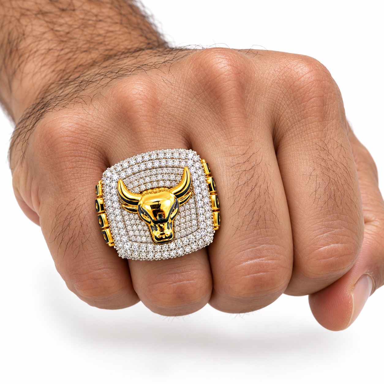 Iced Out Bull Head Statement Ring