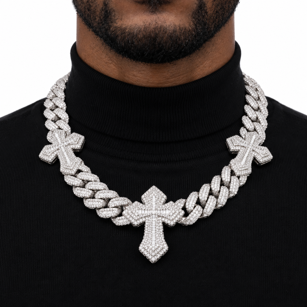 Iced Out Triple Cross Cuban Link Necklace | Custom Hip Hop Jewelry
