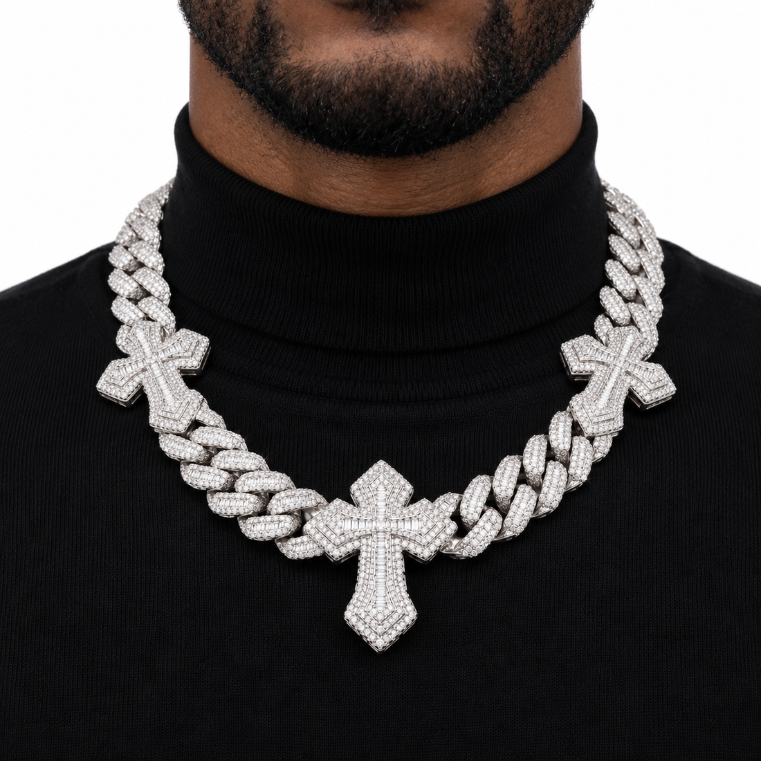 Iced Out Triple Cross Cuban Link Necklace | Custom Hip Hop Jewelry