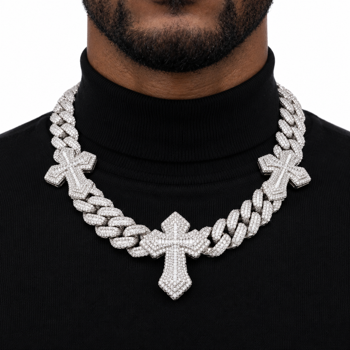 Iced Out Triple Cross Cuban Link Necklace | Custom Hip Hop Jewelry