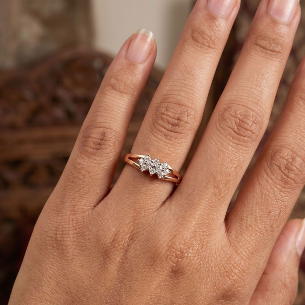 Split Shank Three Cluster Ring