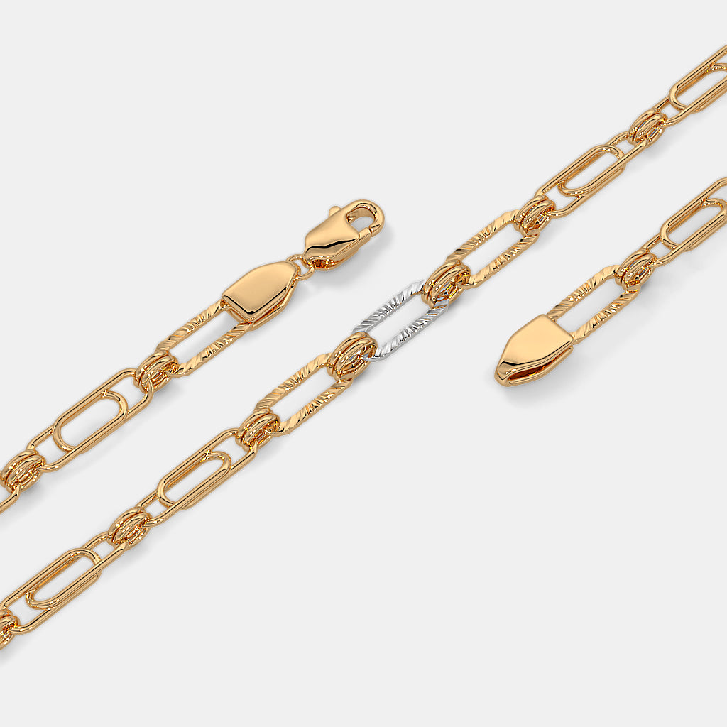 Textured Paperclip Link Gold Chain with Rhodium Accent