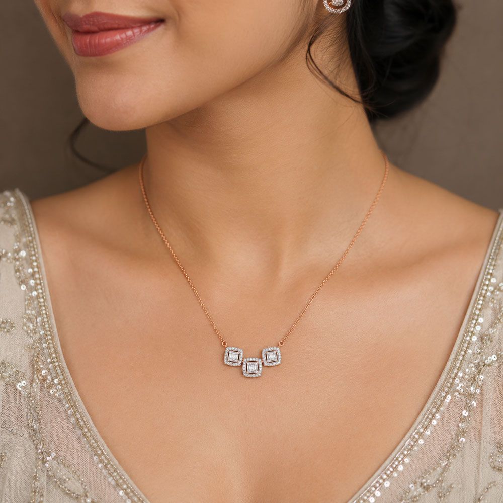 Trio Cushion Halo Bar Necklace