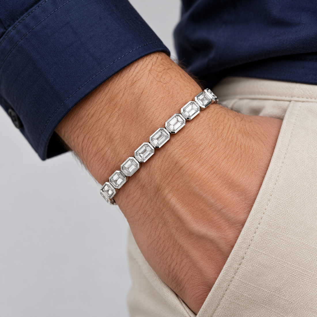 Silver-Tone Emerald-Cut Octagonal Frame Tennis Bracelet