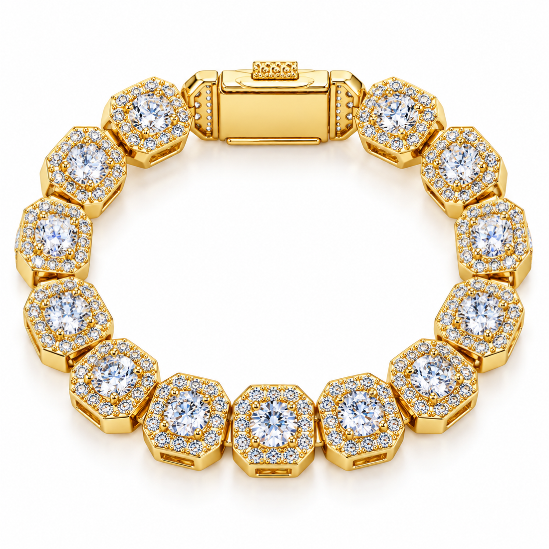 Iced Out Octagon Halo Link Bracelet | Custom Hip Hop Jewelry