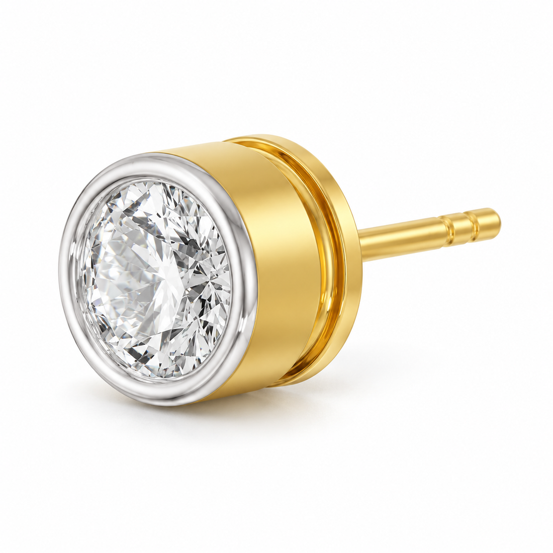 Men’s Round Solitaire Two-Tone Bezel Stud Earring