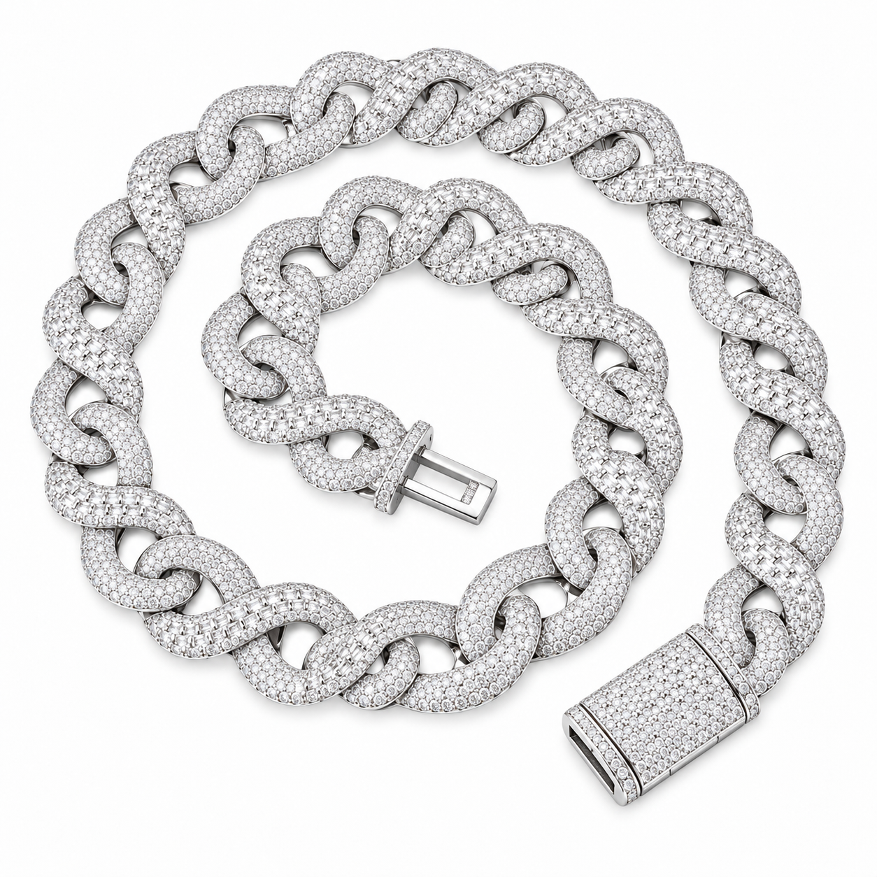 Iced Out Baguette & Round Stone Cuban Link Chain | Custom Hip Hop Jewelry