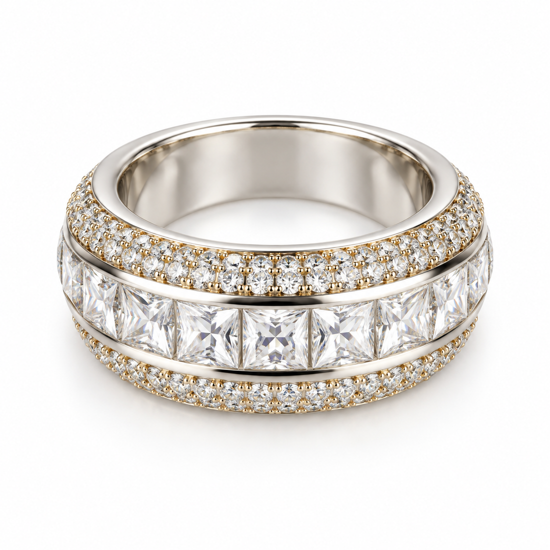 Princess Cut Channel Set Iced Out Hip Hop Band Ring
