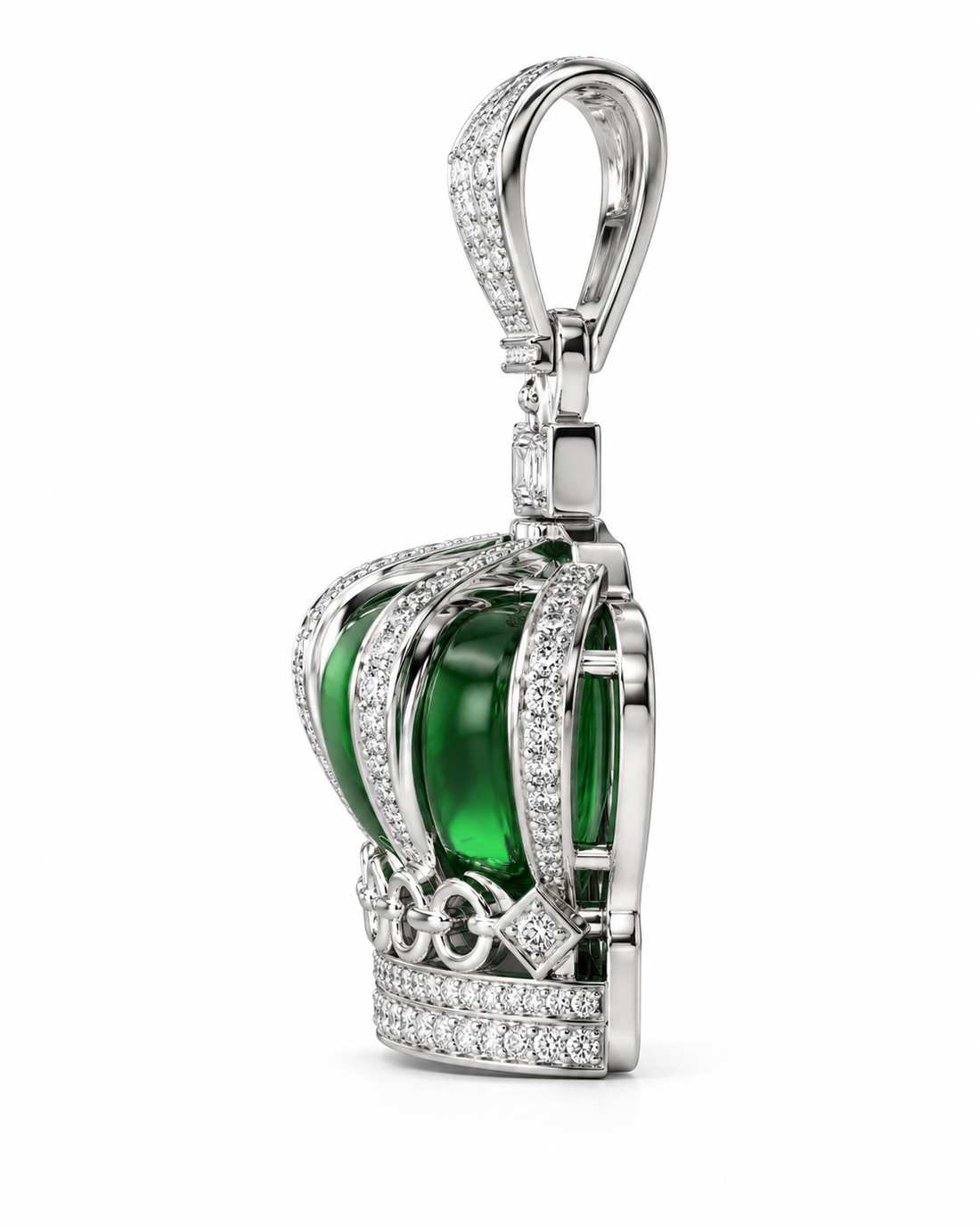 Custom Iced Out Green Crown Pendant | Made to Order
