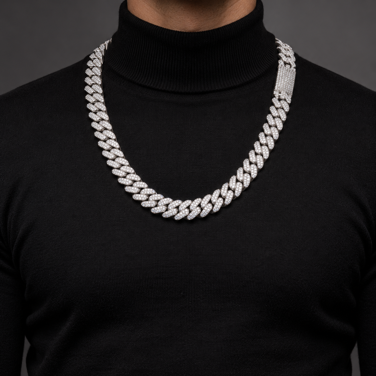 iced Out Miami Cuban Link White Gold-Tone Chain – Custom Hip Hop Necklace