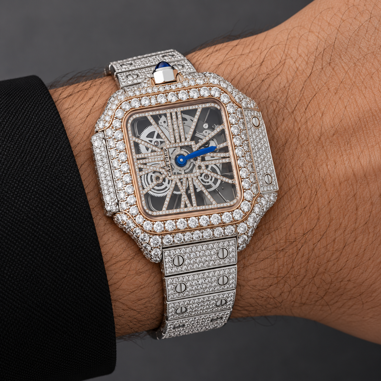 Iced Out Square Skeleton Dial Two Tone Watch – Custom Diamond Statement Watch