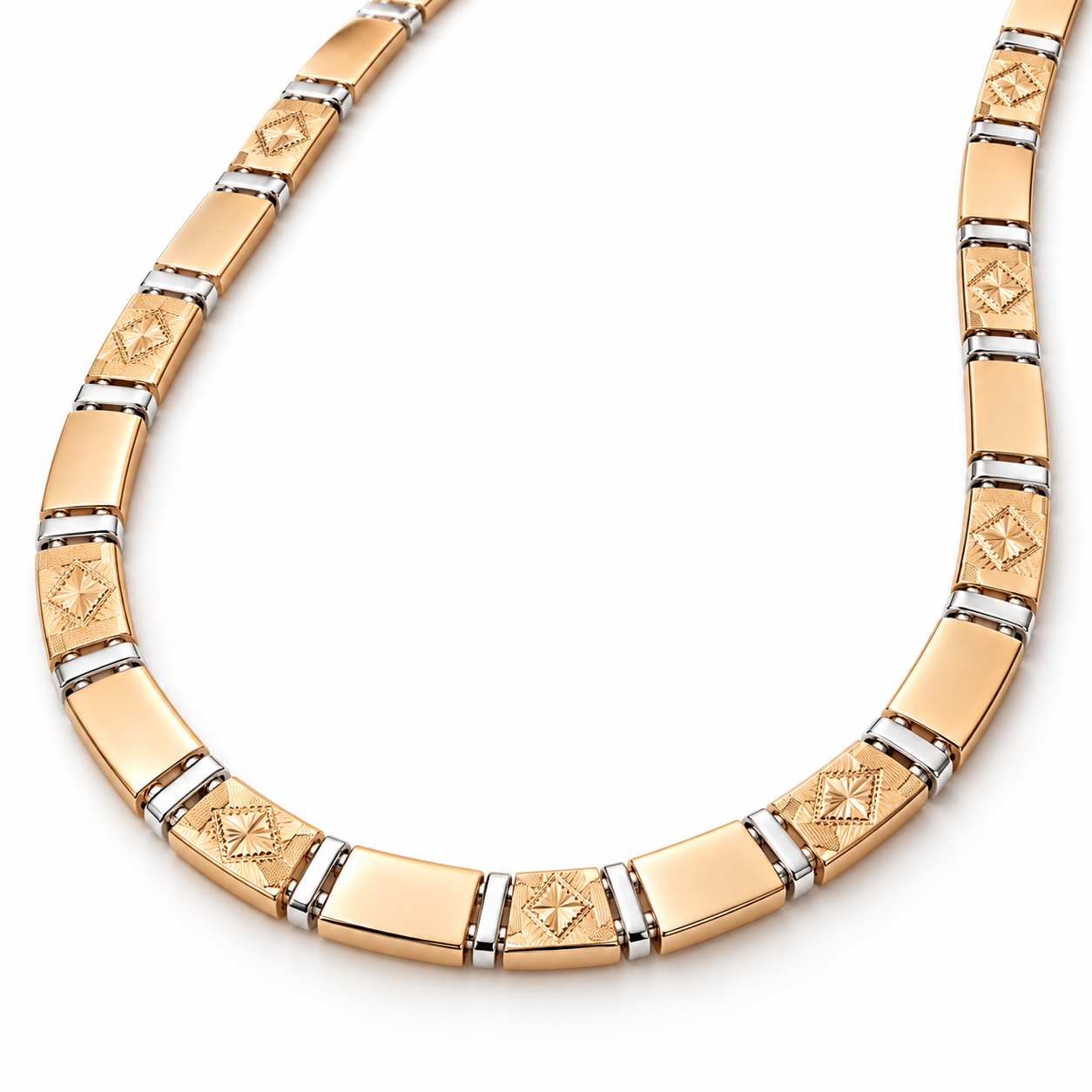 Two-Tone Engraved Starburst Link Necklace