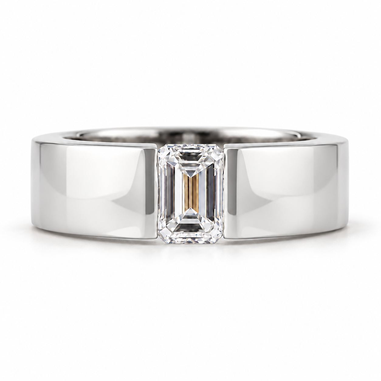 Princess Cut Solitaire White Metal Scrollwork Band Ring