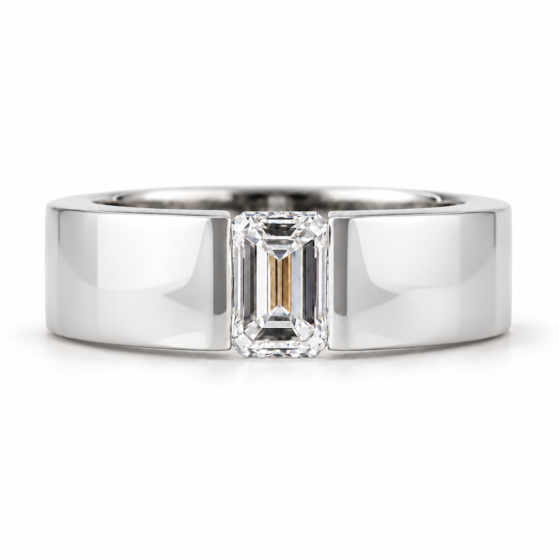 Princess Cut Solitaire White Metal Scrollwork Band Ring