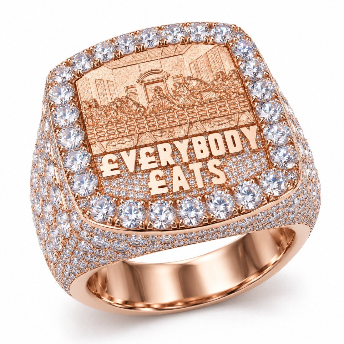 Everybody Eats Last Supper Iced Out Hip Hop Statement Ring