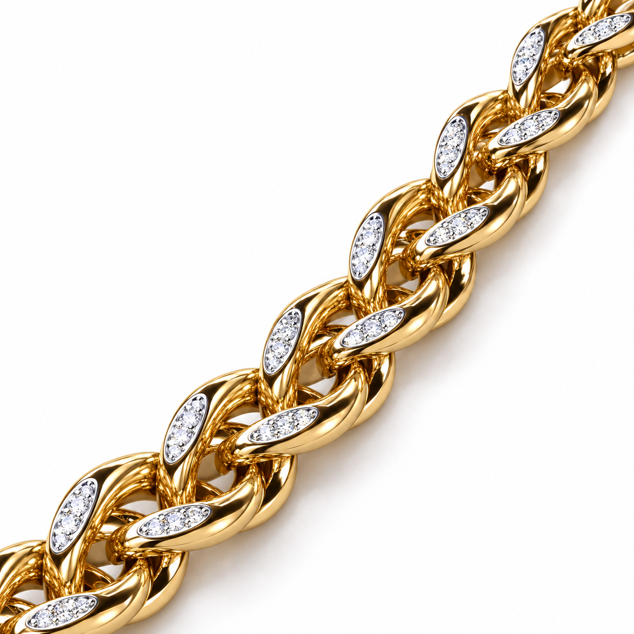 Men’s Pavé Leaf Accent Interwoven Link Chain Necklace