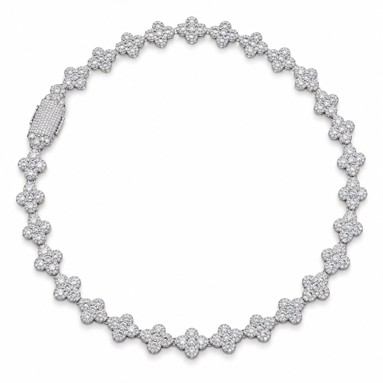 Custom Iced Out Four-Leaf Clover Link Necklace