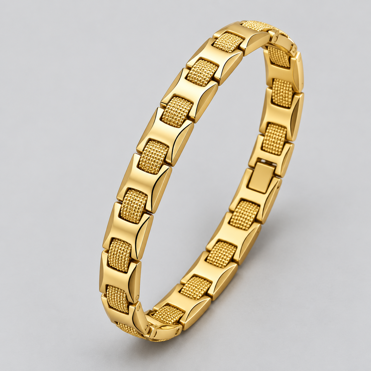 Yellow Gold-Tone H-Link Bracelet with Beaded Connector Details