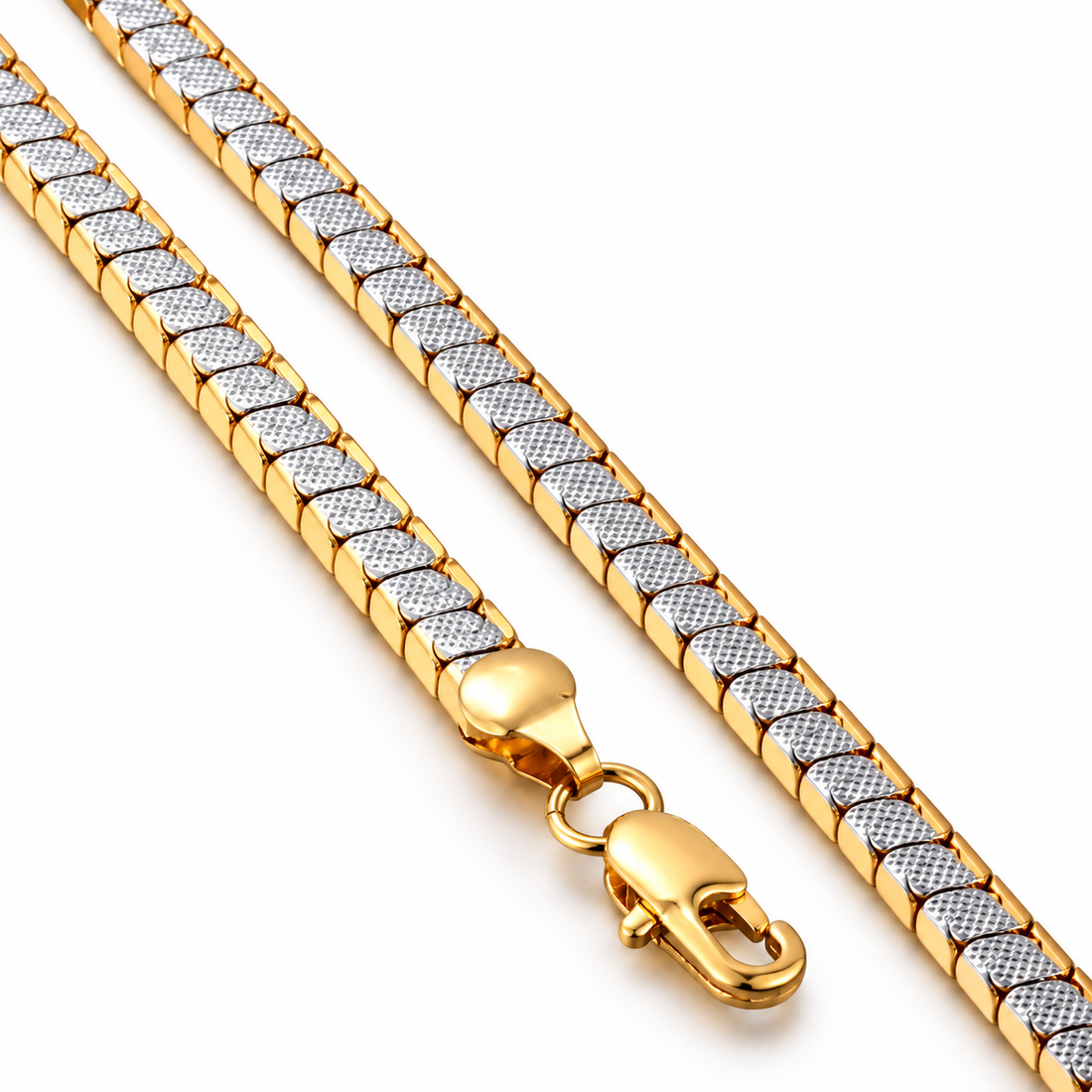 Men’s Two-Tone Textured Square Link Chain Necklace
