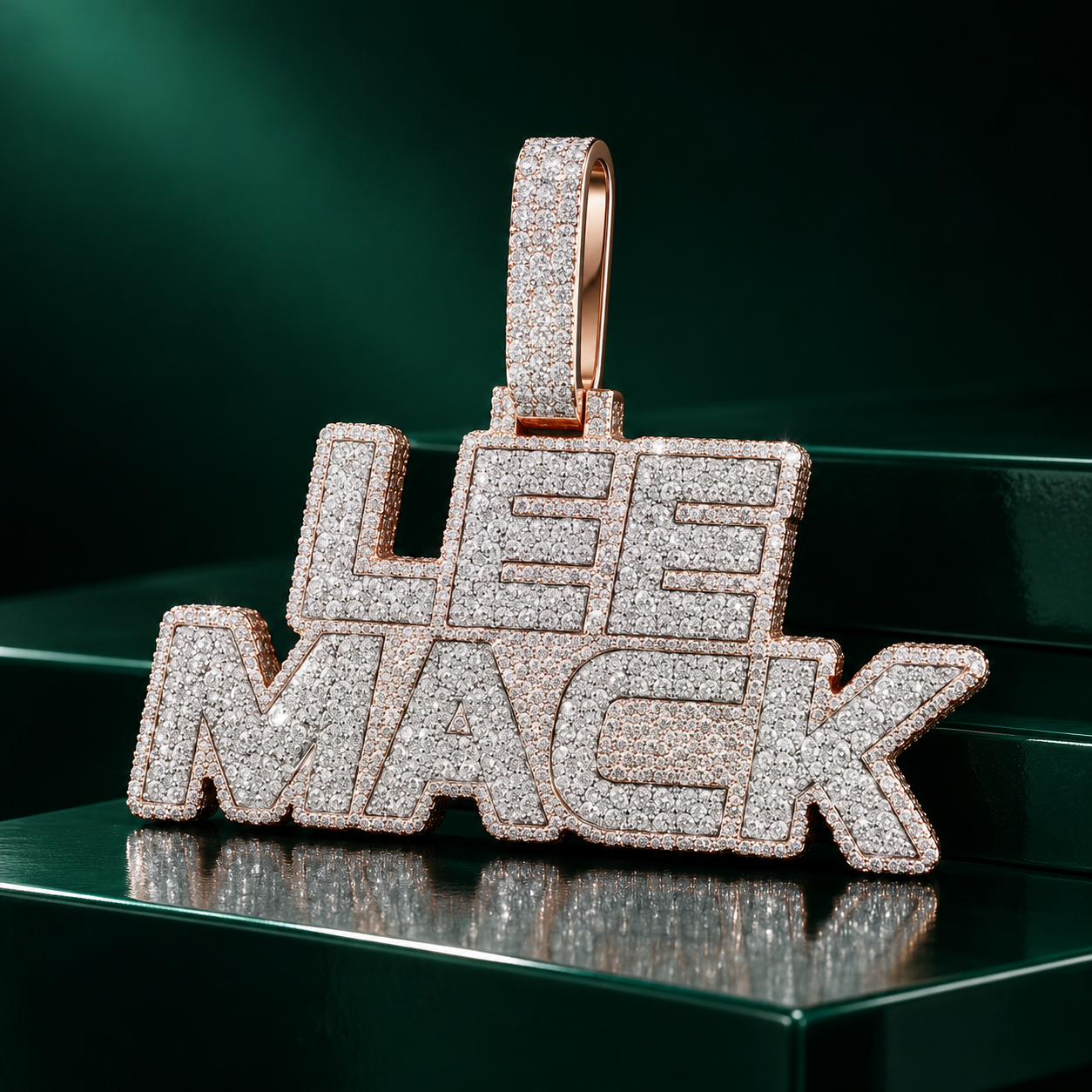 Custom Two Row Block Name Iced Out Two Tone Pendant – Personalized Hip Hop Jewelry