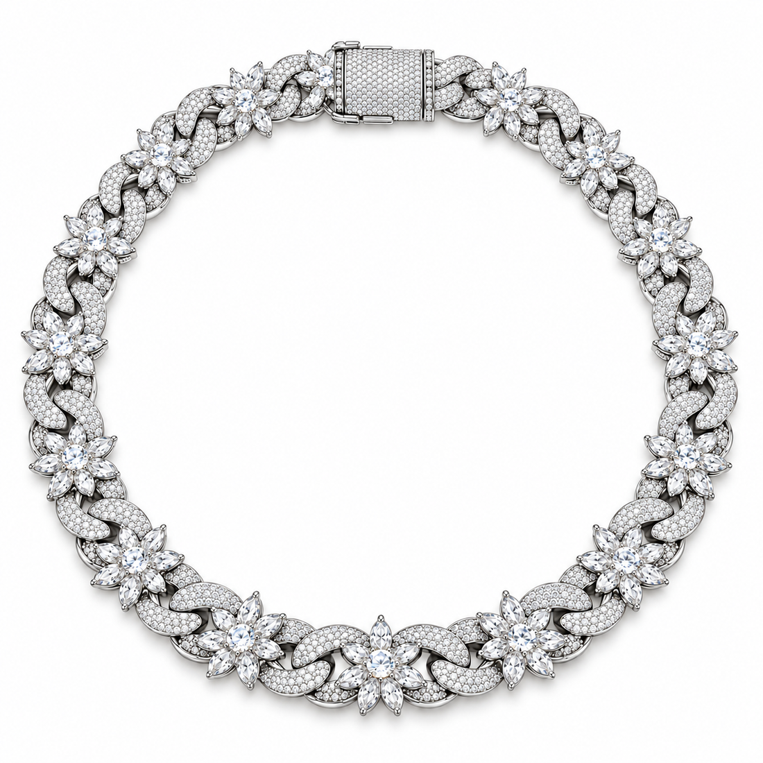Iced Out Floral Cuban Link Necklace | Custom Hip Hop Jewelry