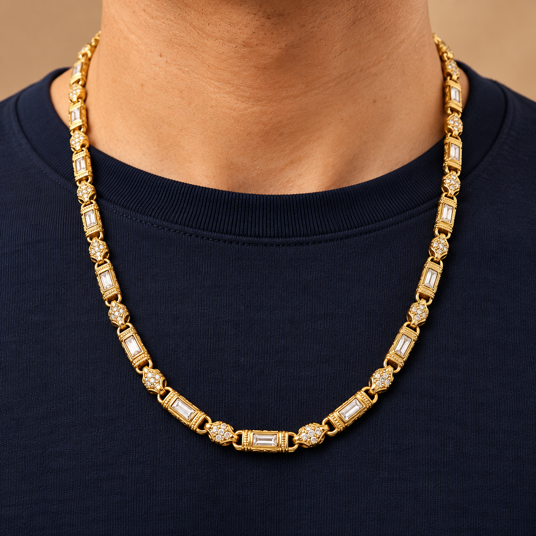 Gold-Tone Baguette-Style Floral Pavé Link Statement Necklace