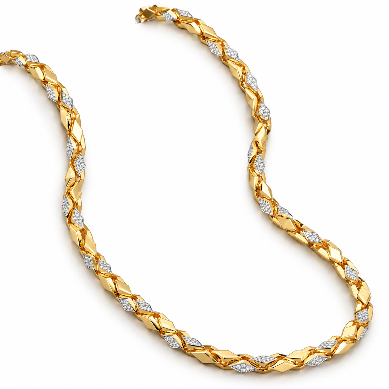 Two-Tone Geometric Pavé Link Necklace