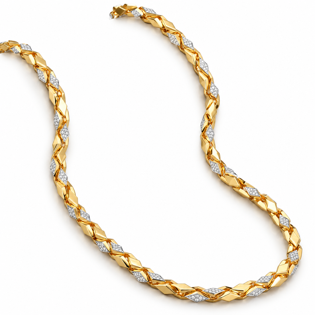 Two-Tone Geometric Pavé Link Necklace