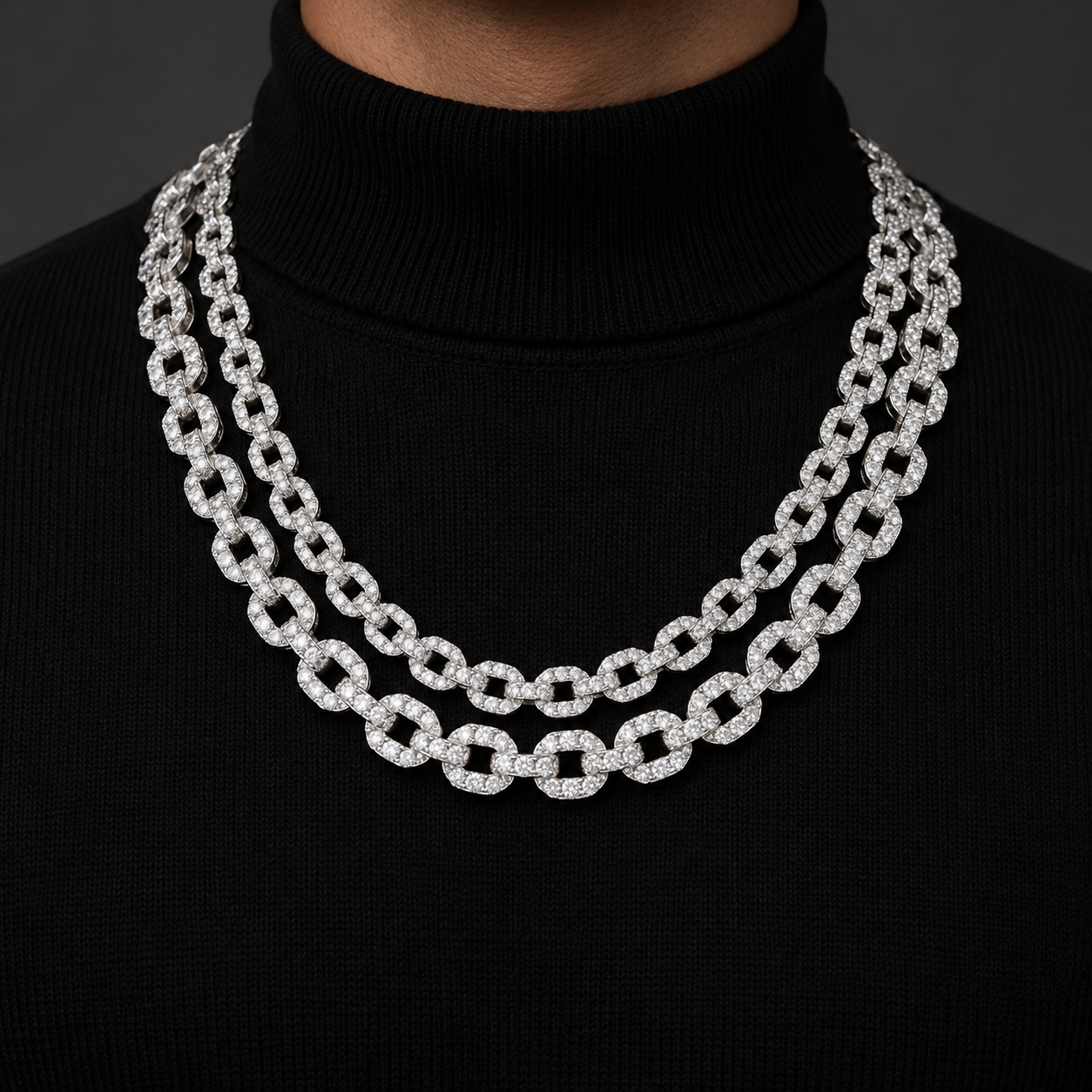 Iced Out Double Row Oval Link White Gold-Tone Chain – Custom Hip Hop Necklace