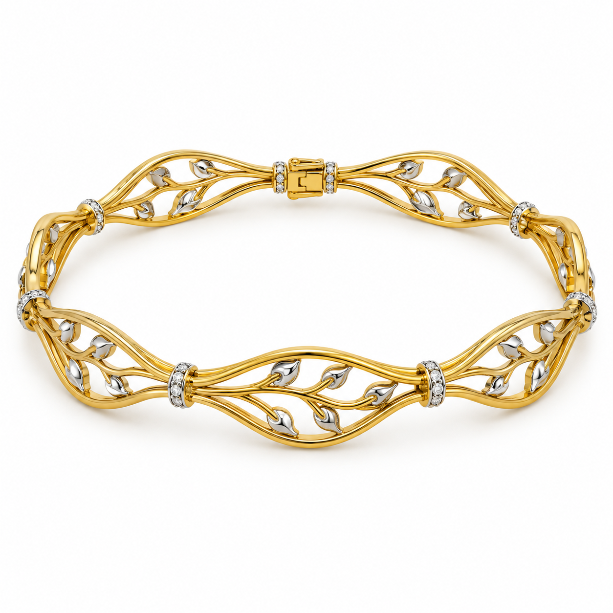 Two-Tone Leaf Vine Openwork Bangle Bracelet