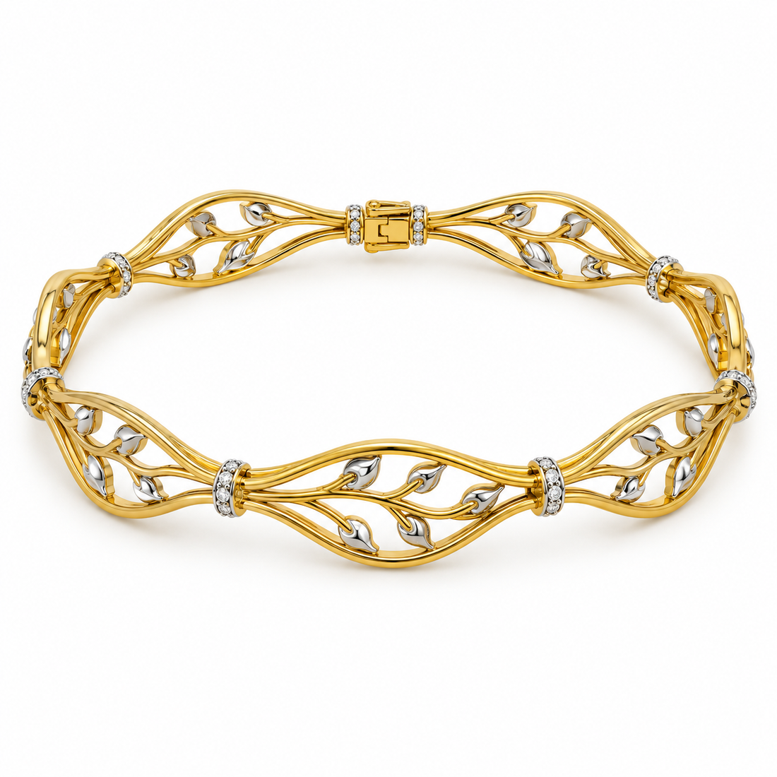 Two-Tone Leaf Vine Openwork Bangle Bracelet