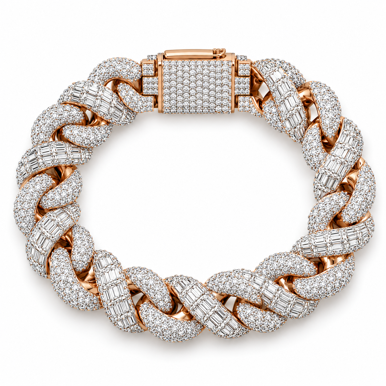 Custom Iced Out Cuban Link Bracelet with Round & Baguette Stones | Made to Order