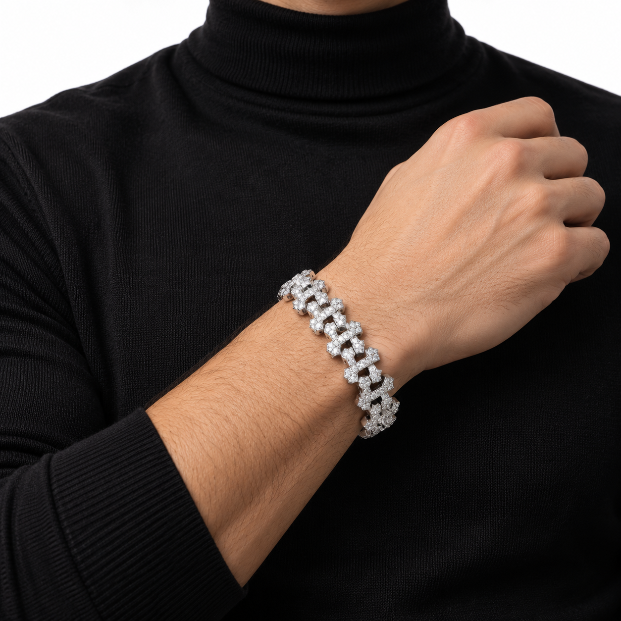 Iced Out Gothic Cross Link Bracelet | Custom Hip Hop Jewelry