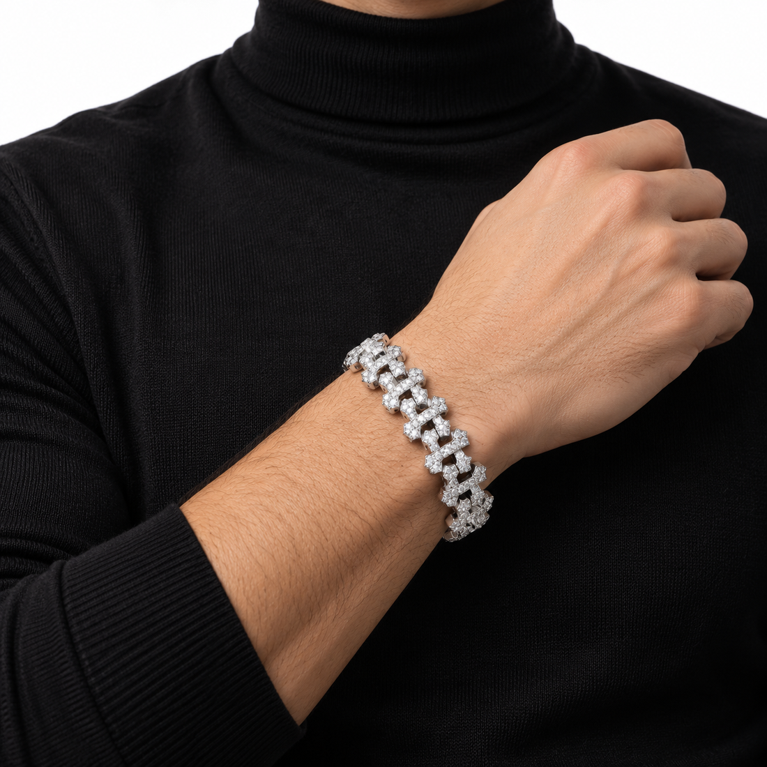 Iced Out Gothic Cross Link Bracelet | Custom Hip Hop Jewelry