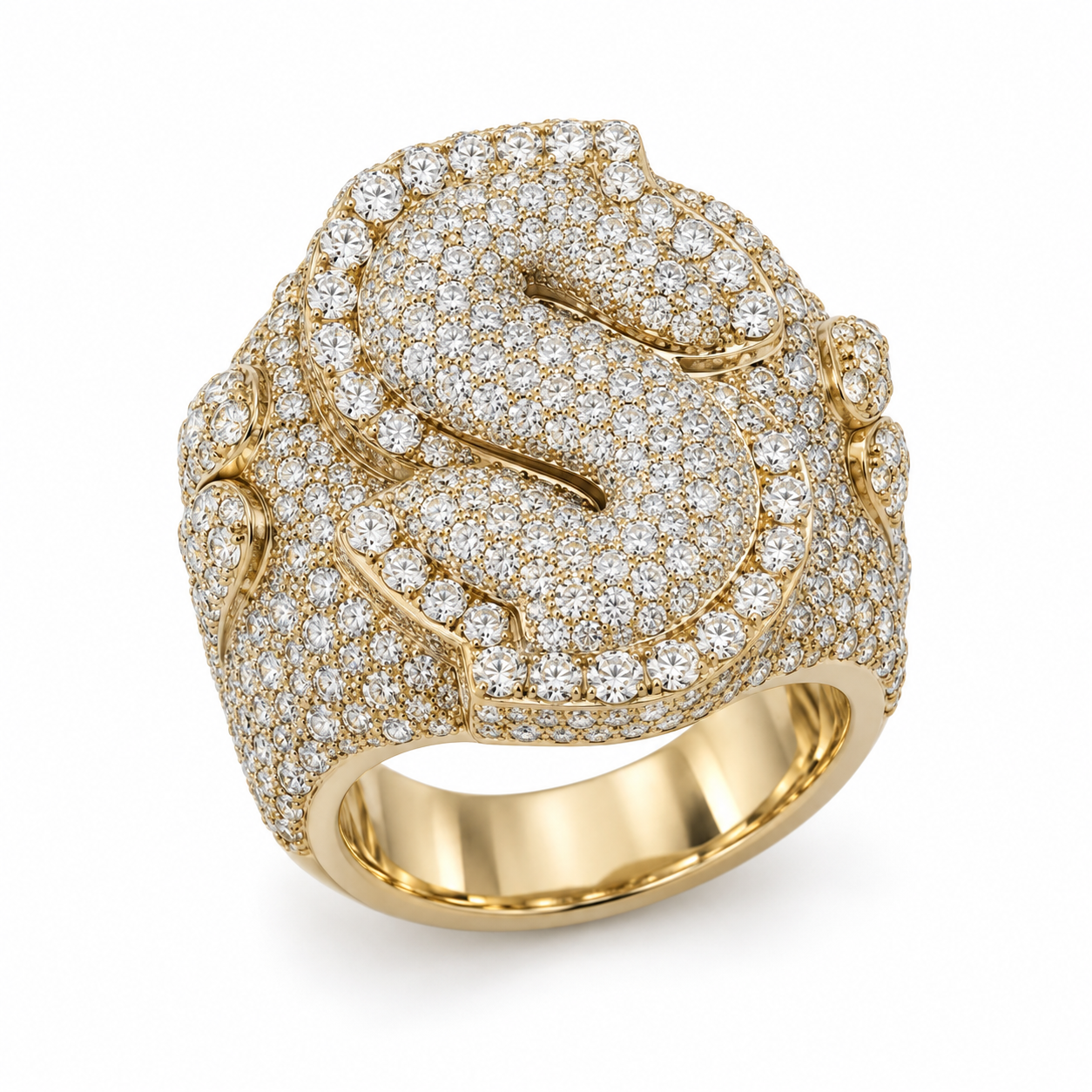 Letter S Iced Out Hip Hop Initial Statement Ring