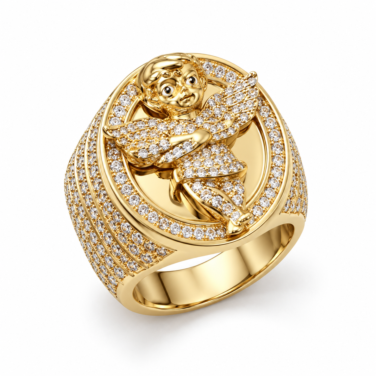Cherub Angel Oval Iced Out Hip Hop Statement Ring