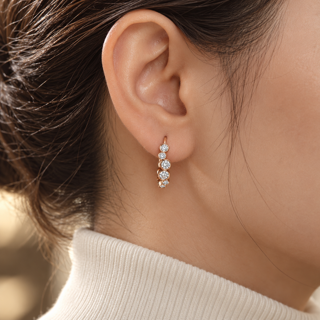Round Bezel-Set Bubble Hoop Earrings in Rose Gold Tone