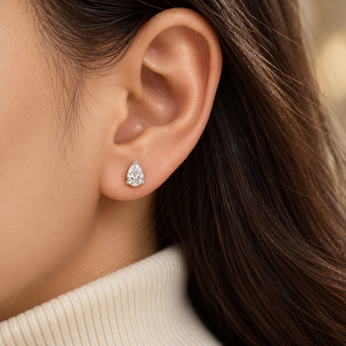 Pear-Shaped Solitaire Stud Earrings with Screw Backs