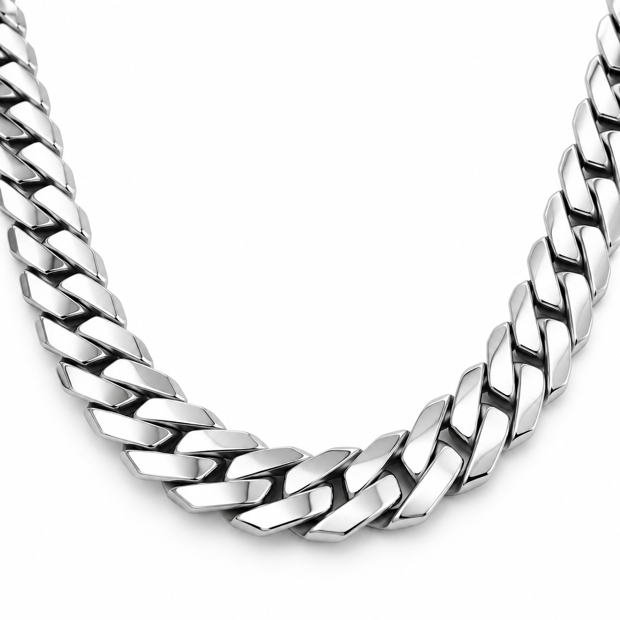 Silver-Tone Cuban Link Necklace with Pavé Clasp