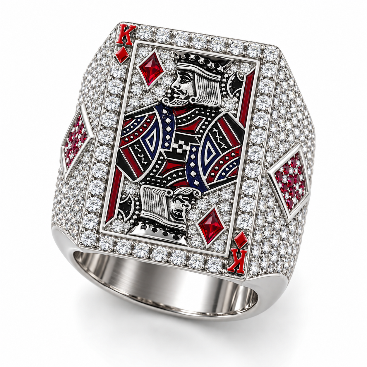 King of Diamonds Playing Card Iced Out Hip Hop Statement Ring