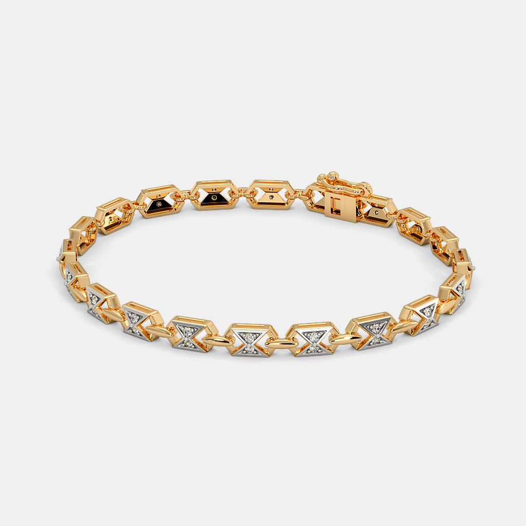 Geometric X-Link Diamond Two-Tone Gold Bracelet