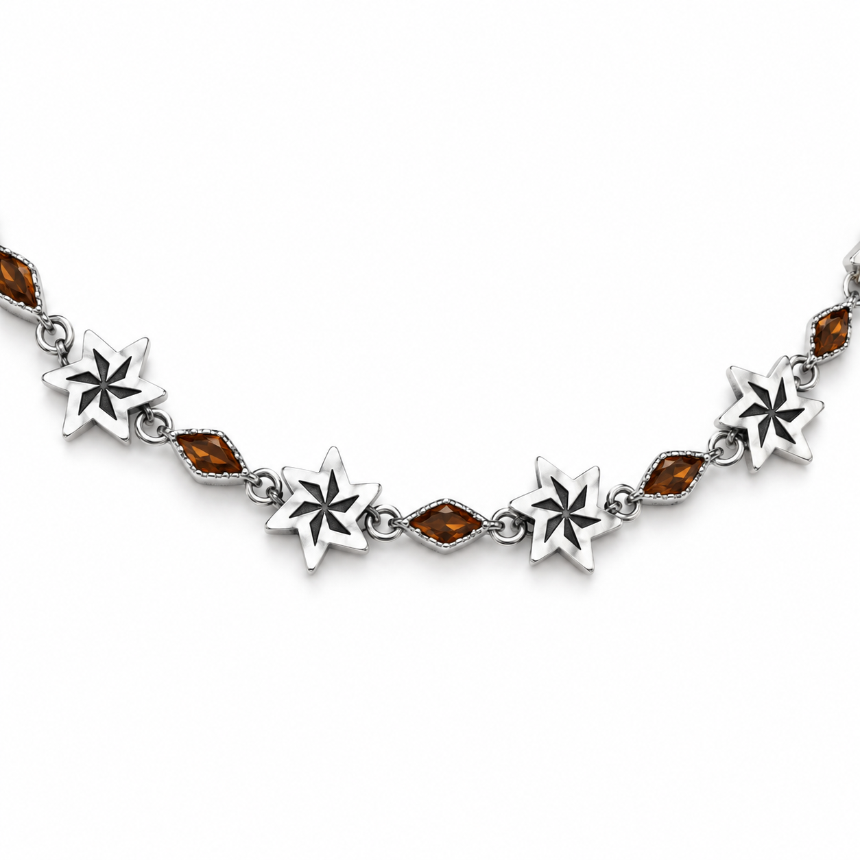 Silver-Tone Starburst Necklace with Brown Marquise-Style Stones
