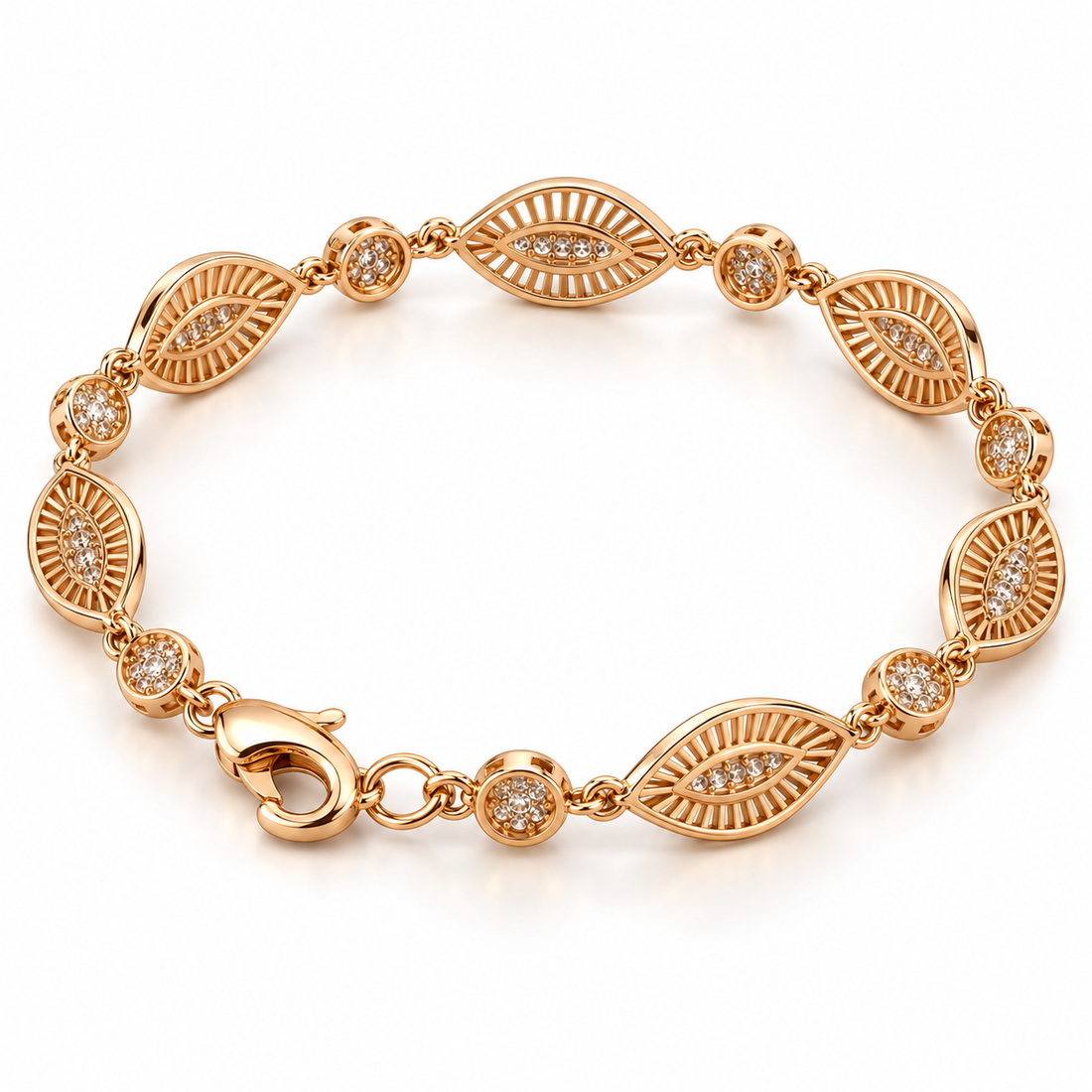 Rose Gold-Tone Openwork Leaf & Round Cluster Link Bracelet