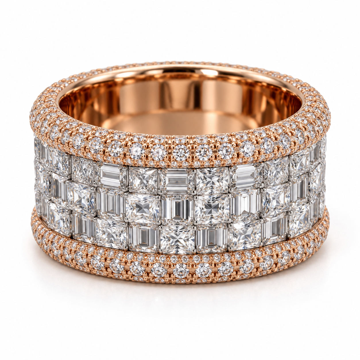Two Tone Checkerboard Iced Out Wide Band Hip Hop Ring