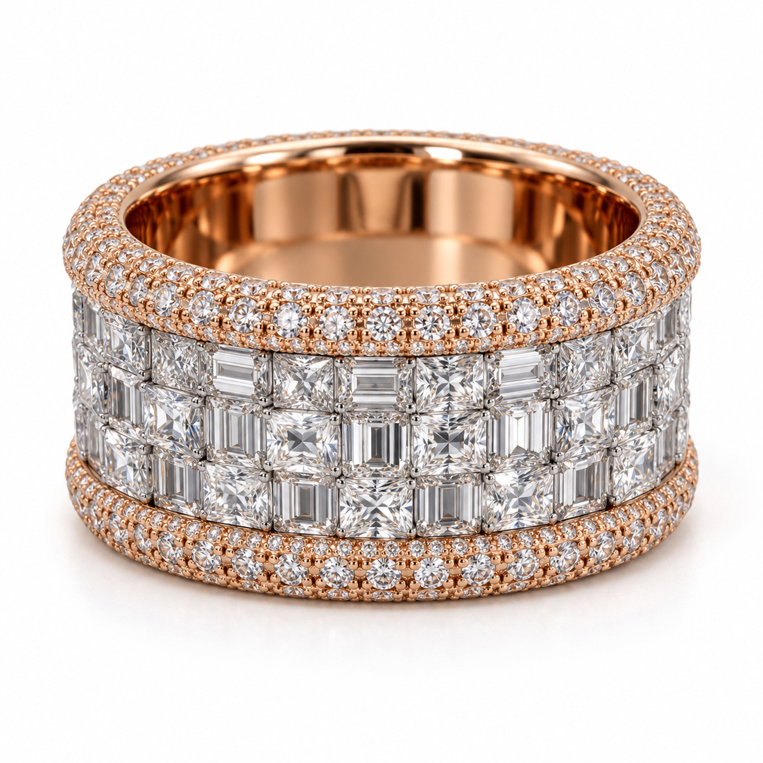 Two Tone Checkerboard Iced Out Wide Band Hip Hop Ring