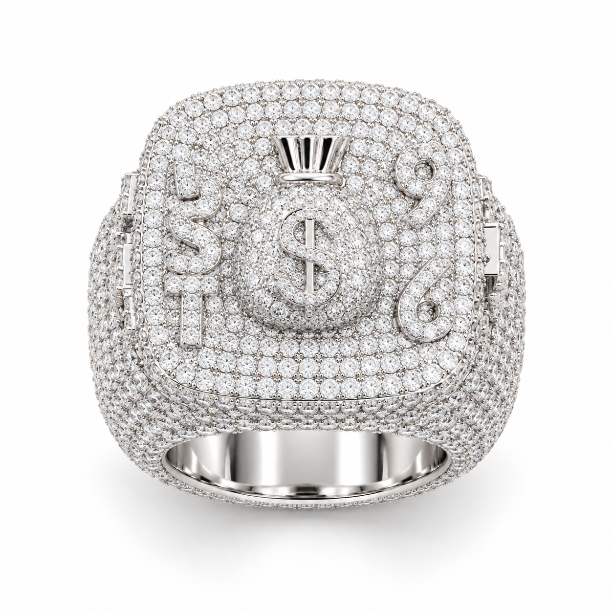 Money Bag Dollar Sign Iced Out Hip Hop Statement Ring