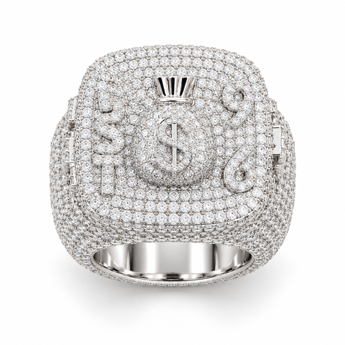 Money Bag Dollar Sign Iced Out Hip Hop Statement Ring