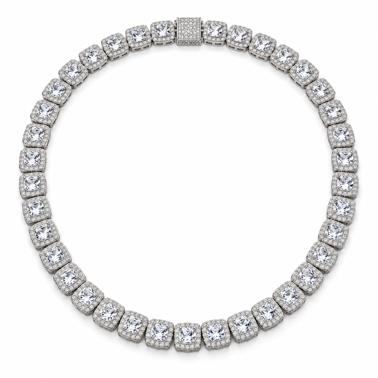 Custom Iced Out Square Halo Tennis Necklace