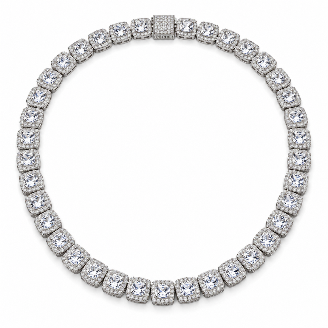 Custom Iced Out Square Halo Tennis Necklace
